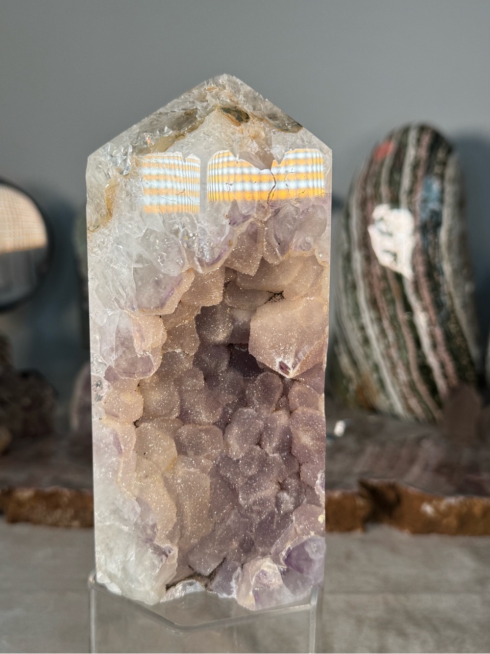 Sugar Druzy Amethyst Agate Tower – 6.5” Natural Crystal Tower | Druzy Sparkle | - Picture 11 of 15